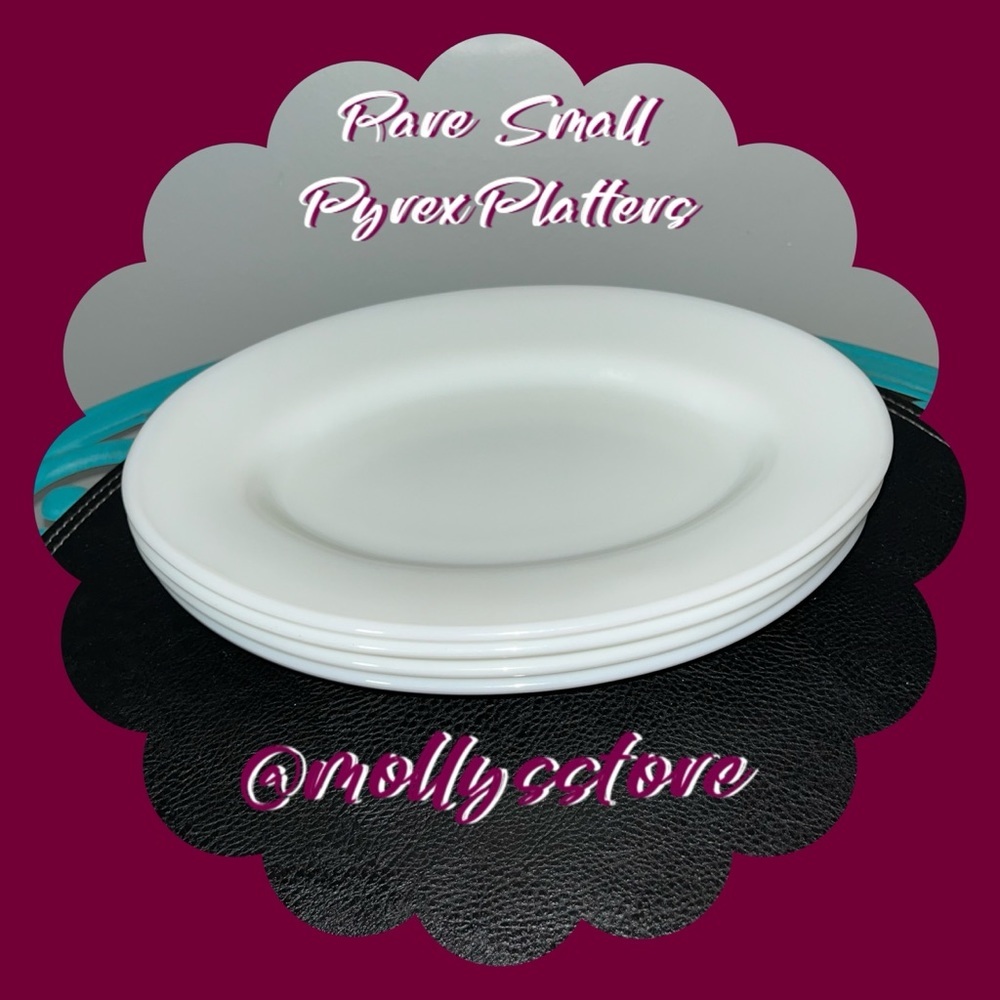 🎁 EUC Rare PYREX Brand Tableware by Corning, Small 91/2” White Platters, Qty 4
